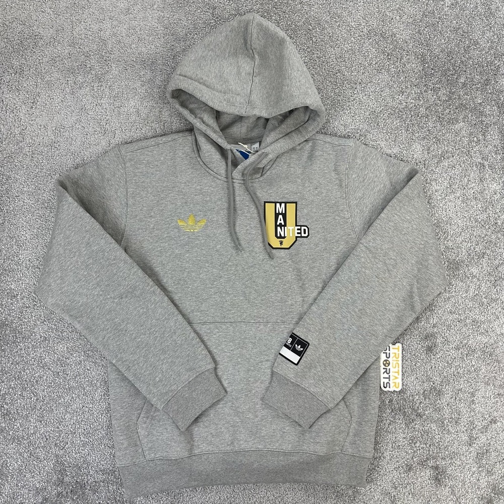 Manchester United Hoodie Mens Small Gray Premier League Soccer Adidas JF0368
